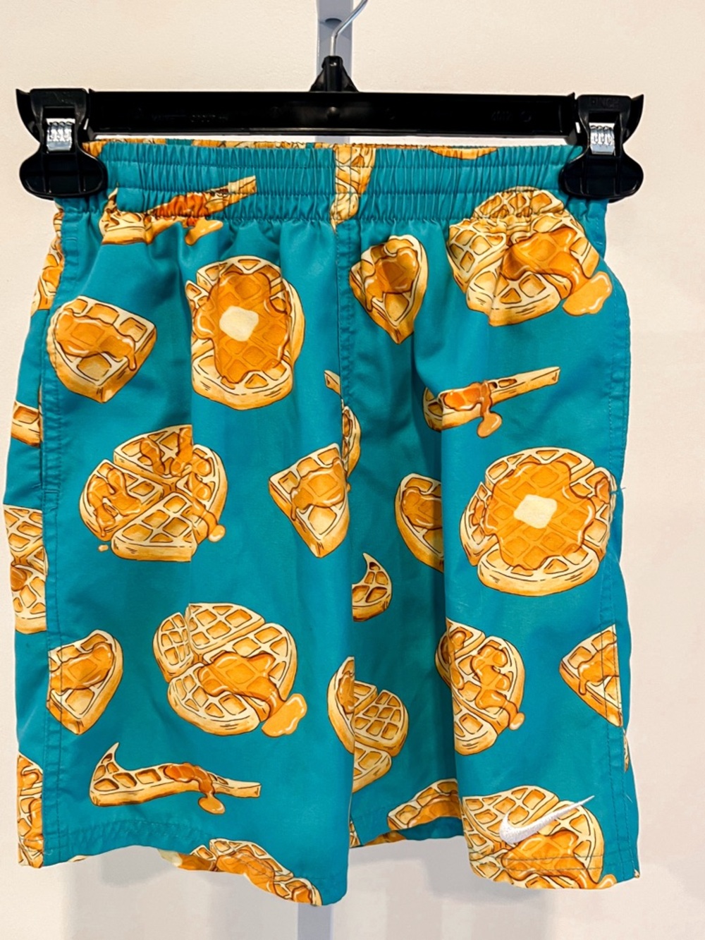 Nike Turquoise Tossed Waffle n Syrup Print Volley Swim Trunks Shorts Boys Small